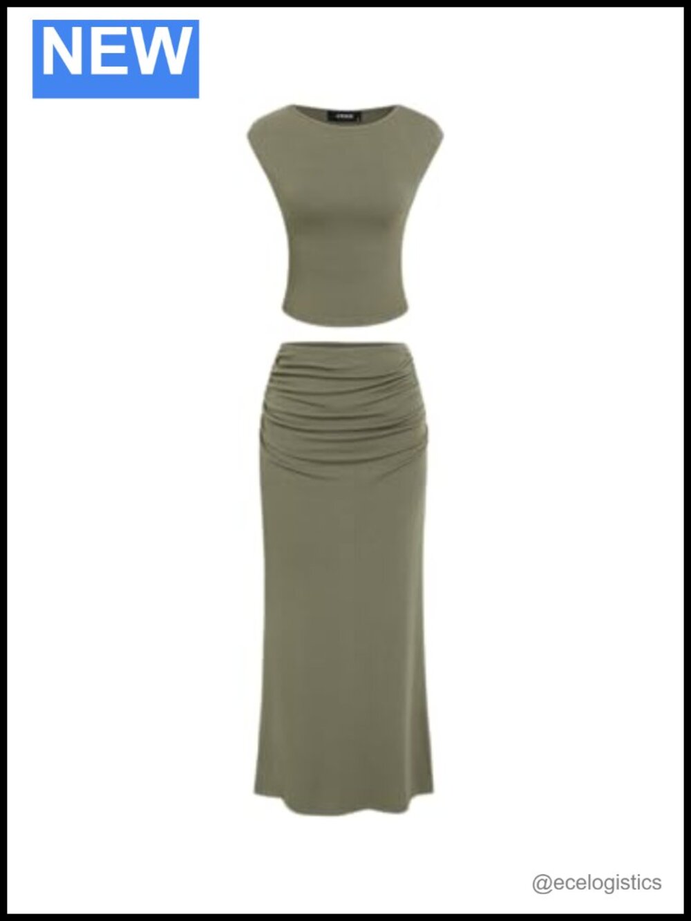 Women's Solid Tank Top Ruched Bodycon Maxi Skirt 2-Piece Set